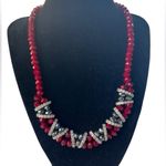ELEGANT Red Crimson Glass Bead Silver Rhinestone Necklace‎ And Bracelet Set Photo 7