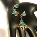 STERLING SILVER 925 LATCH BACK GENUINE EMERALD W/MULTI COLOR SAPPHIRE EARRINGS Green Photo 4