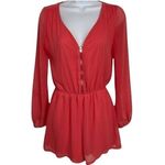 EXPRESS Bright Melon Chiffon Romper Shorts Pockets Zip Front NWOT Size XS Photo 1
