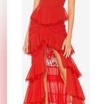 Majorelle  Red Chiffon Ruffled Lace Maxi Dress
size S Photo 1