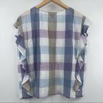 Vince Camuto Tank Blouse Madras Plaid Pastel Ruffle Sleeve Casual Size Small Photo 3