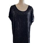 Isaac Mizrahi All Over Beaded Shirt Black Sz 2X Stretchy Short Sleeve Photo 0