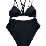 Cabana Del Sol Sleek Black High-Waisted Bikini with Cutout Detailing Photo 1