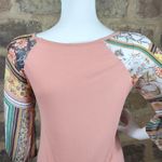 Les Amis Top Woman's Size Small Pink Raglan Sheer‎ Sleeves Boho Print 3/4 Sleeve Photo 6