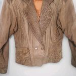 Vintage 80s North Pole Suede Leather Cropped Batwing‎ Jacket Coat Animal Print M Brown Size M Photo 2