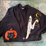 Vintage 90s Linda Lori Halloween ghost black cat tunic cardigan, size large Orange Photo 9