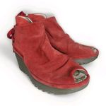 Fly London  Yema Peep Toe Wedge Bootie Shoe Red Boho‎ Lagenlook Hippy Sz 36 Photo 0