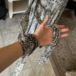 Anthropologie Lapis black cream feather boho print jersey knit maxi skirt halter dress Small Photo 6