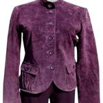 Cache  Purple Fitted Leather Suede Jacket Top New Lined Banded Collar $248 NWT Photo 2