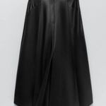 ZARA Faux Leather A-line Midi Skirt with Front Slit Photo 1