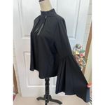 T Tahari  Blouse Womens Size S Black Mock Neck Keyhole Large Bell Sleeve Chic Photo 2