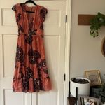 Ulla Johnson Akira Metallic Shibori Silk Printed Midi Dress Coral Pink Size 6 Photo 5