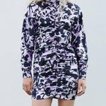 ZARA "Dita" Satin Effect Ruched Print Mini Dress in Purple/Black Photo 0