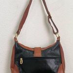 Vintage MARINO ORLANDI Italian Leather Two Tone Brown Black Shoulder Bag Photo 11