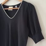 Elie Tahari  Rhinestone Edged V Neck Sweater Pleated Puff Short Sleeve Black S Photo 1