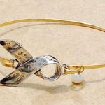 Two Tone Awareness Ribbon Pearl Charm Bangle Silver Photo 0
