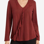 Garnet Hill  cotton wine collared ruffle blouse large Photo 0