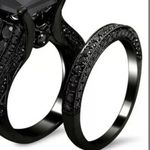 Princess Cut Lab Created Black Sapphire Set Ring and Band Size 7 NWT Photo 4