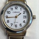 Carriage Ladies Watch Indiglo White Dial Gold Tone Stretch Bracelet Date Window Photo 0