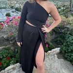 Something Navy  One Shoulder Black Pleated Long Sleeve Midi Dress Size Large Photo 2