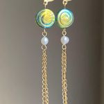 Handmade quality Czech glass beads snail shell & natural freshwater peals stainless moon dangle earrings 🌀💕 Photo 0