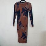House Of CB  'Cassidy' Brown Mesh Printed Long Sleeve Midi Dress NWOT size‎ S Photo 1
