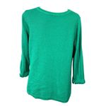 Talbots  Knit Sweater Fringe Sleeve Kelly Green Size L Large Cotton V-Neck Photo 2