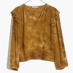 Madewell  Tie-Dye Ruffle Shoulder Pullover Blouse Egyptian Color Gold Small Photo 3
