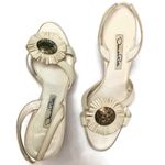Oscar de la Renta Kitten Heel Slingback Sandal Embellished Fringe Ivory 7.5 37.5 Photo 2