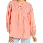 Johnny Was  Workshop Women’s Embroidered Bereginia V-Neck Blouse Boho in Coral S Photo 1