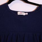 Vineyard Vines Ribbed Ruffle Cotton Silk Knit Pullover Deep Bay Blue Sweater S Photo 1