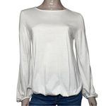 Liviana Conti Womens Size M White Cotton Long Puff Sleeve Round Neck Tee T Photo 0