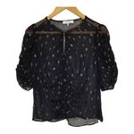 frame denim FRAME S/P Black Sheer Top Metallic Gold Detail Keyhole Witchy Whimsigoth Holiday Photo 0