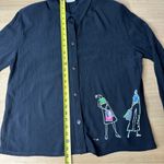 Vintage 90s Sz Black Button Up with Painted Shopping Ladies by Cité Size L Photo 6