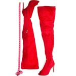 Ultra High Boots Over The Knee Peep Toe High Booties Heels Stiletto Slim Fit Suede Shoes Thigh Boots Red Size 6 Photo 9