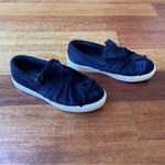 MIA Navy Velvet Slip-On Sneakers with Bow Tie on Top Photo 1