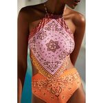 Farm Rio NEW  Halter Cutout One-Piece Swimsuit Bandana Print Size Small Photo 2