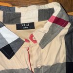 VICI  Plaid Button Down Shirt Dress Casual Long Sleeve Beige Women Large Red Photo 3