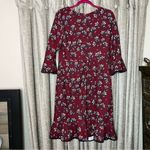 Nanette Lepore Nanette Lenore Wine Red Floral Trumpet Three Quarter Ruffle Sleeve Dress Size 10 Photo 12