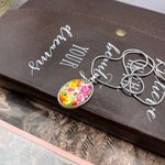 Handmade Vibrant Floral Cabochon Pendant Necklace – Stainless Steel Chain Photo 3