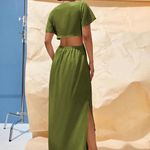 Cozyease Women's Short Sleeve Maxi Dress Tie Front Dress Summer Casual Green Size M Photo 4
