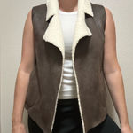French Connection  Faux Shearling Vest Brown Sherpa Lined Size Medium Photo 0