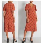 Modcloth Orange Plaid Flutter Sleeve V Neck Midi Dress Womens M Photo 1