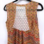 Anthropologie Fig & Flower Geometric Print Lace Back Sleeveless Button Top Small Orange Photo 6