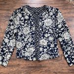 vintage • 90s floral quilted jacket navy cream rayon cropped JSJ Petites boho Photo 0