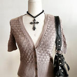 Elle Vintage Brown Crochet Cardigan Y2K 2000s Boho Cottagecore Retro XS Photo 0