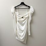 the bar white silk twist front puff sleeve crystal long sleeve ruched mini dress Size 0 Photo 2