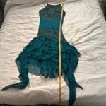 Deadstock vintage silk teal beaded dress with flutter mermaid asymmetrical hem Blue Photo 7