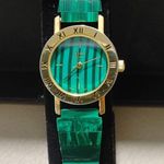 Michelle Louise Wristwatch Malachite Vintage Style Roman Numeral Gold Tone Bezel Green Photo 0