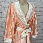 Vintage Fantasy Nightwear by Janice Lee Satin & Lace Robe Coral Pink Size M Size M Photo 1